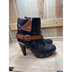 US7 BCBG Generation Leather OUTER High Fall Boots Black Brown - flawed interior